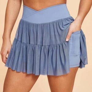 Blogilates Steel Blue Ballerina Mesh Skirt Skort Large - OBO